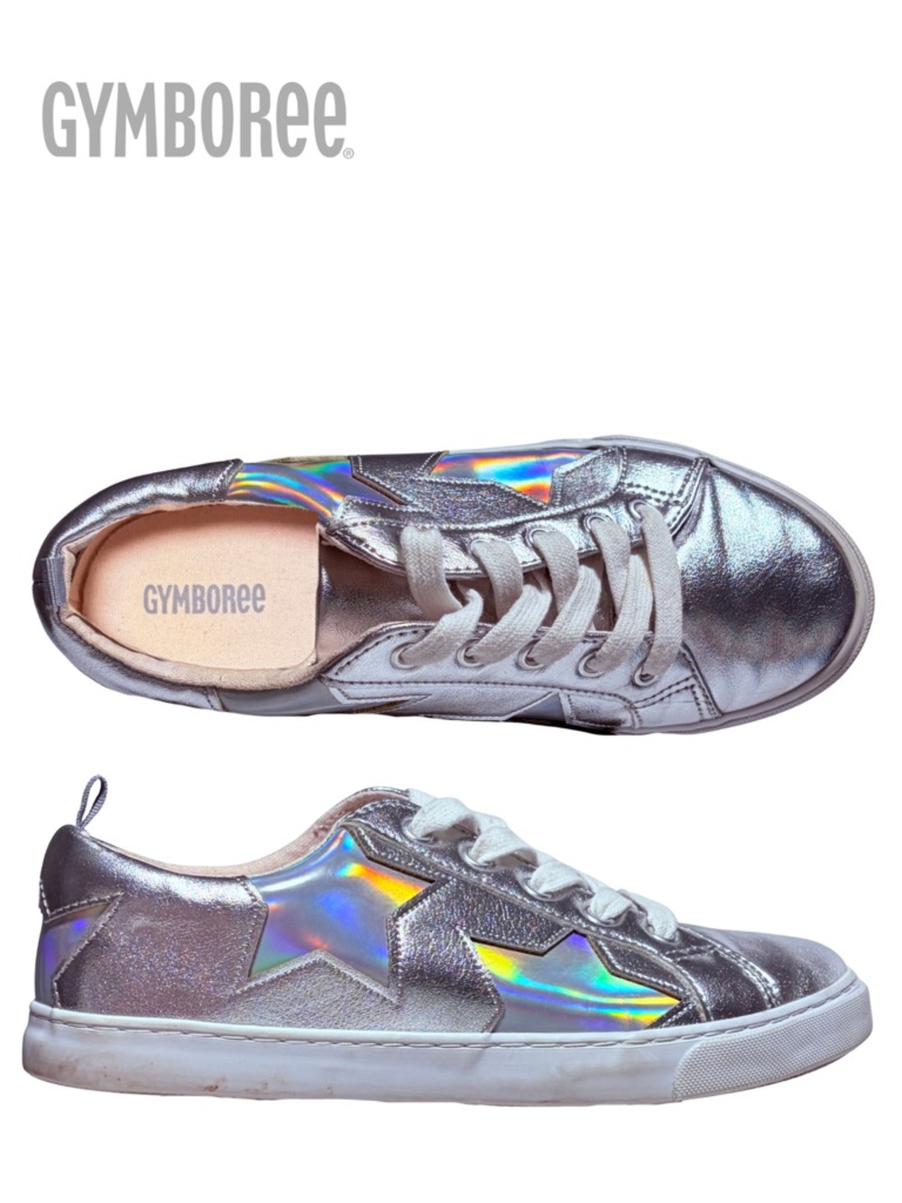 GYMBOREE Iridescent Stars Silver Lace-Up Kids Sneakers